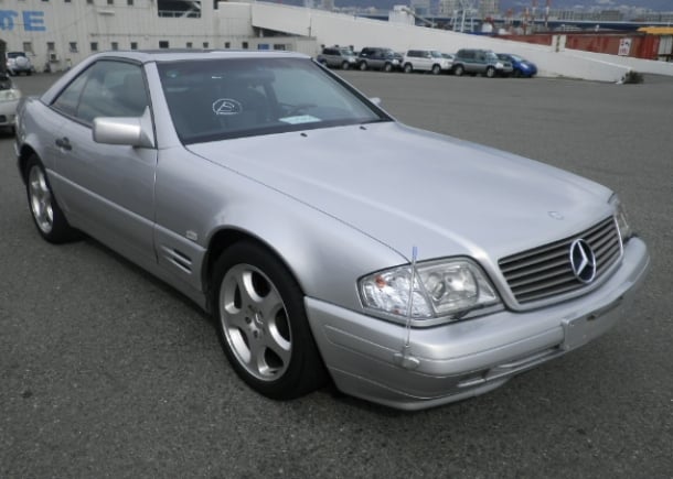1996 Mercedes Benz SL500,silver finish,5-spoke alloy wheels,removable body-colored hardtop, left front view