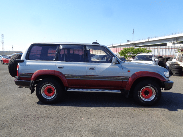 Toyota Land Cruiser 80, Off-road legend, Four-wheel drive, Adventure-ready, Rugged design, Legendary durability, Reliable performance, Spacious interior, Classic SUV, Red rims, Japan Car Direct